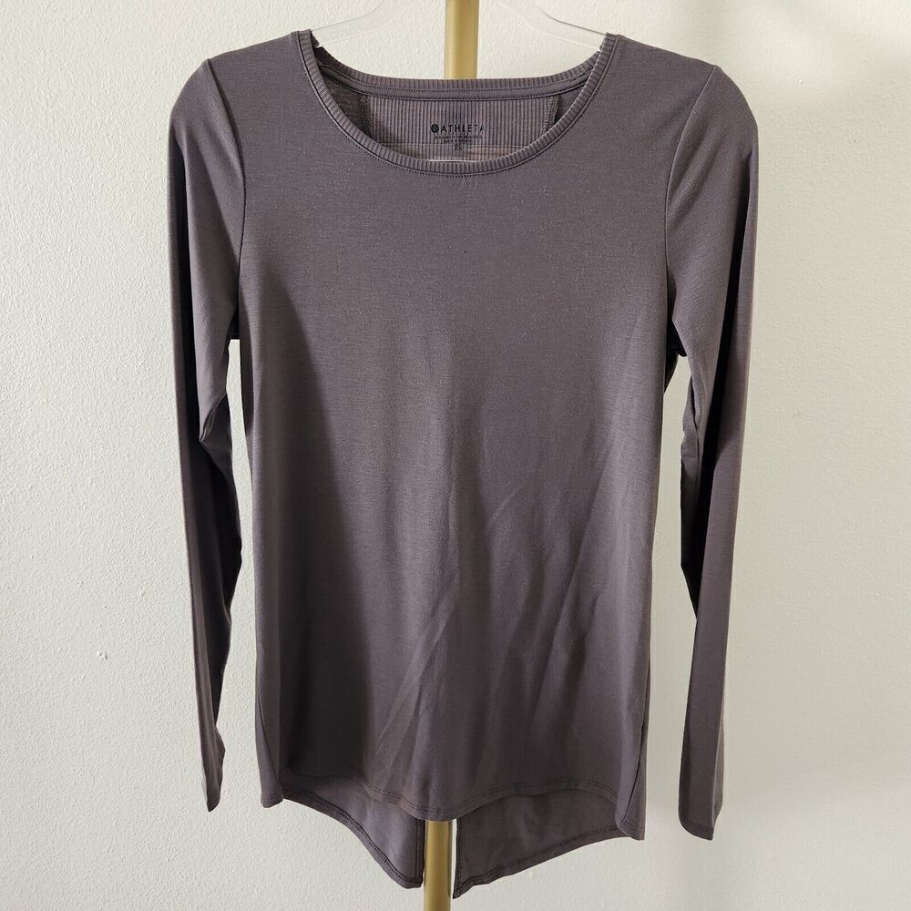 Athleta Essence Semi Fit Long Sleeve Tee Womens Size XS Split Back Gray